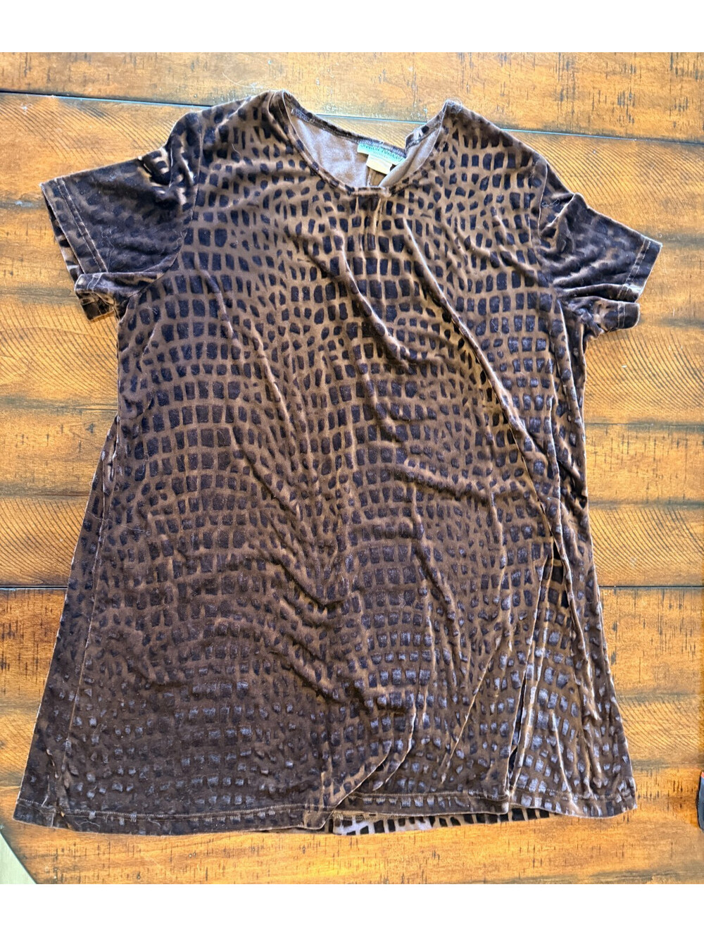 Vintage Sharon Anthony Y2K Burnout Velvet Tunic Top Brown Velour- Women 2X